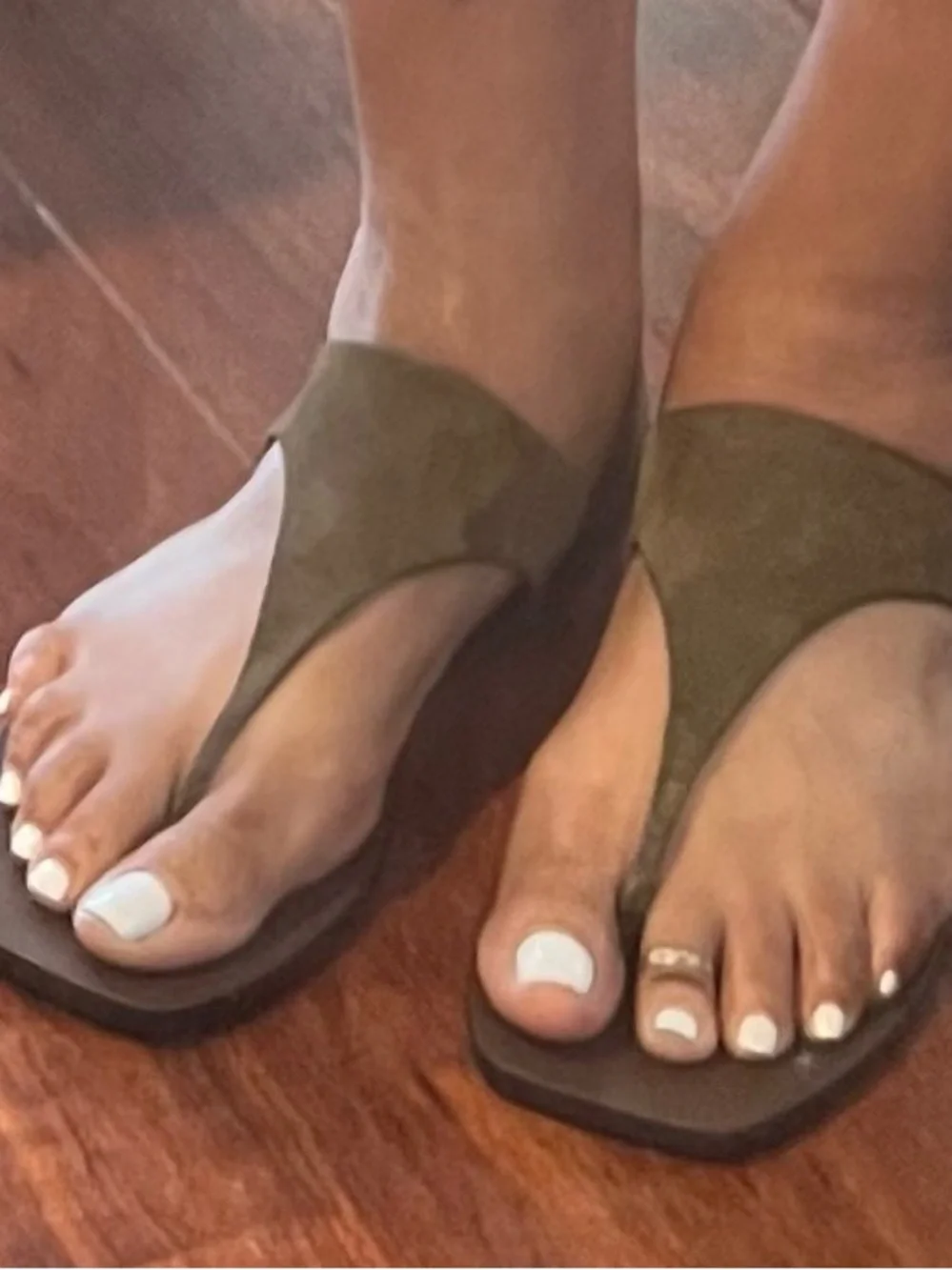 H&M Olive Suede Thong Sandals